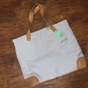 Blue & White Seersucker Tote Handbag